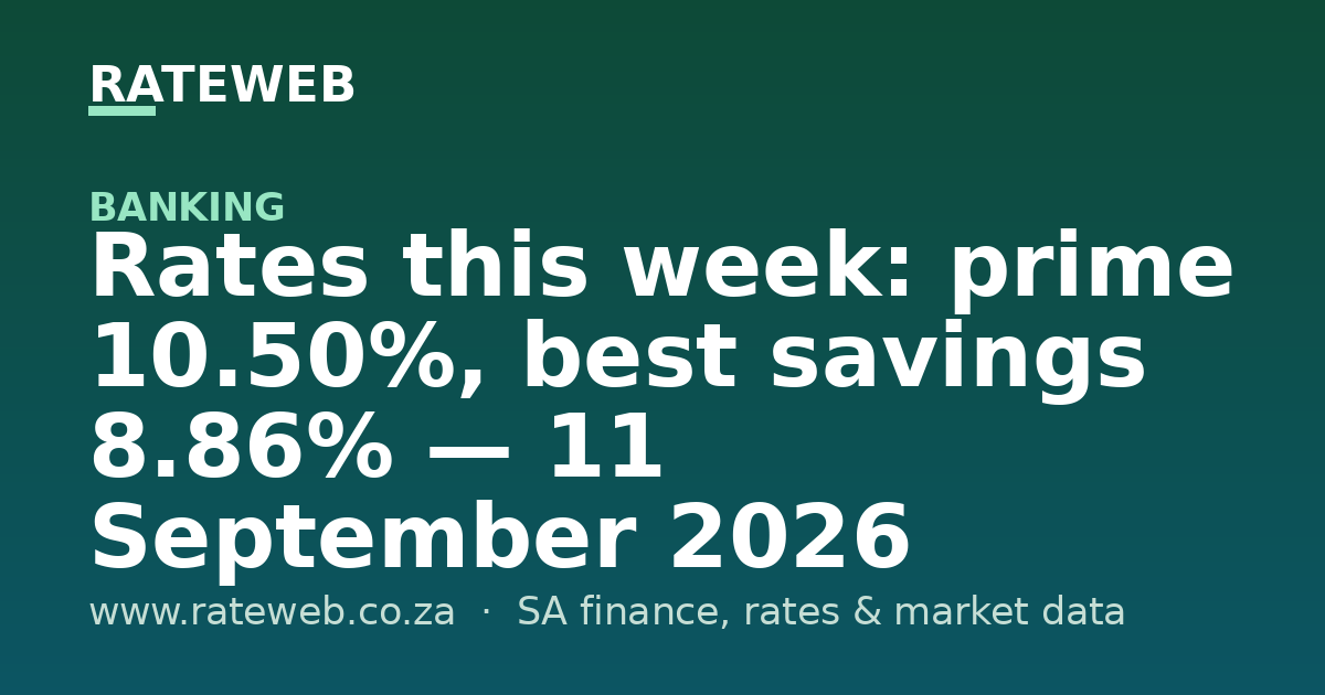 Rates this week: prime 10.50%, best savings 8.86% — 11 September 2026